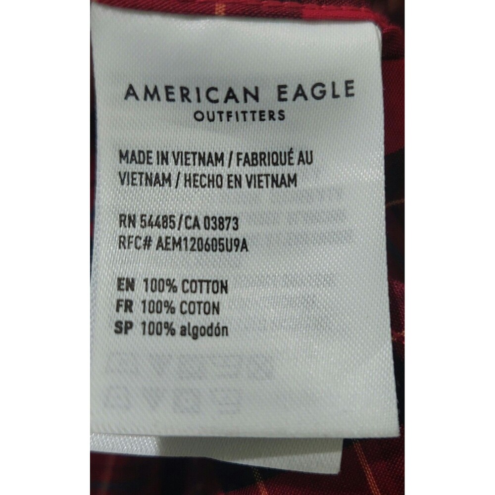 American Eagle Mens Shirt Button Down Red Plaid Long Sleeve Classic Fit Large - Picture 7 of 9